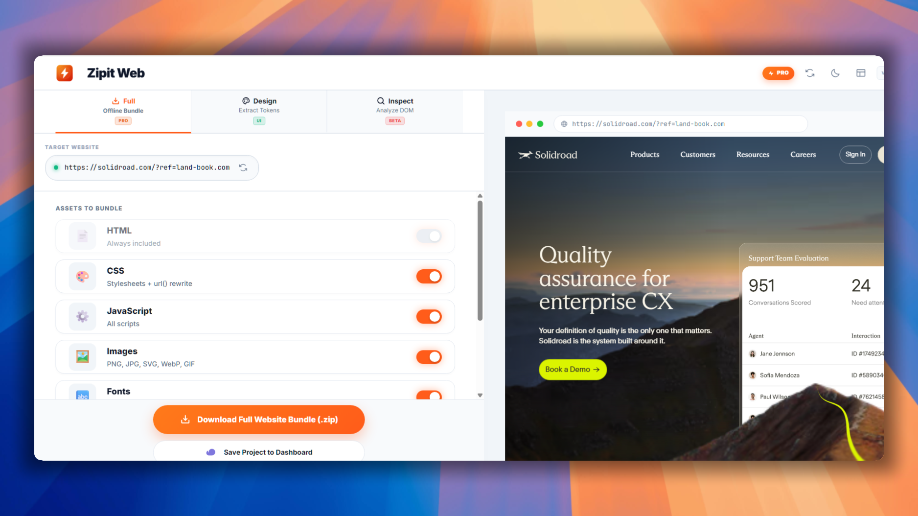Zipit Web – Extract code and design tokens from websites
