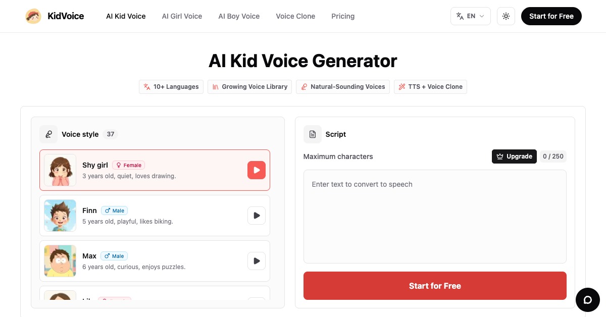 AI Kid Voice Generator with Natural Child Voices